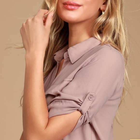 Lulu's Mauve Pink Button-up Collared Utility Top - Picture 2 of 5